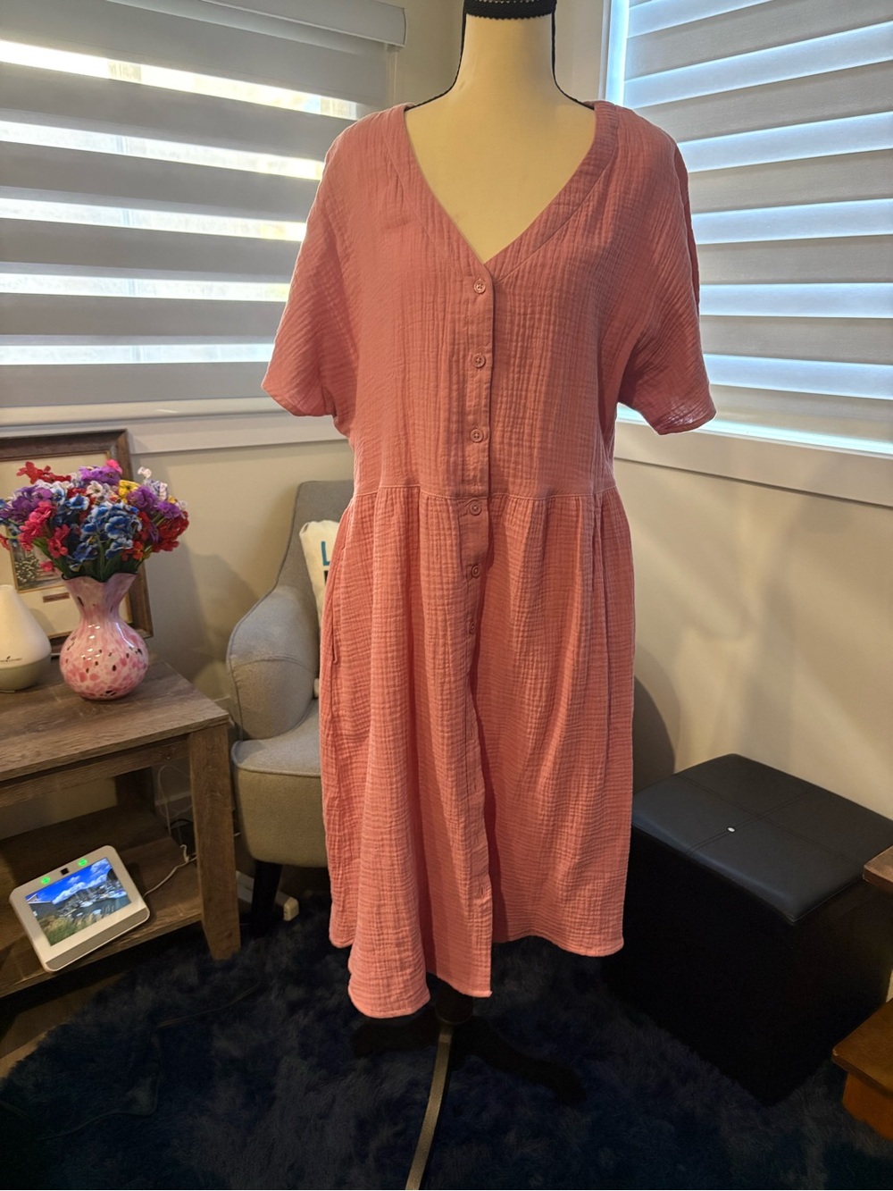 George Pink Button Down Front Midi Dress Size Medium NWT